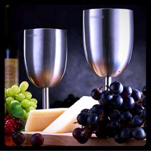 Set of 2 Gourmia Double Wall stainless steel travel‎ wine goblets D25